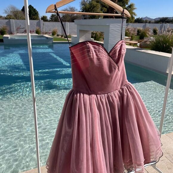 Betsey Johnson Vintage Pink Black Tulle Prom Dress - Picture 1 of 5
